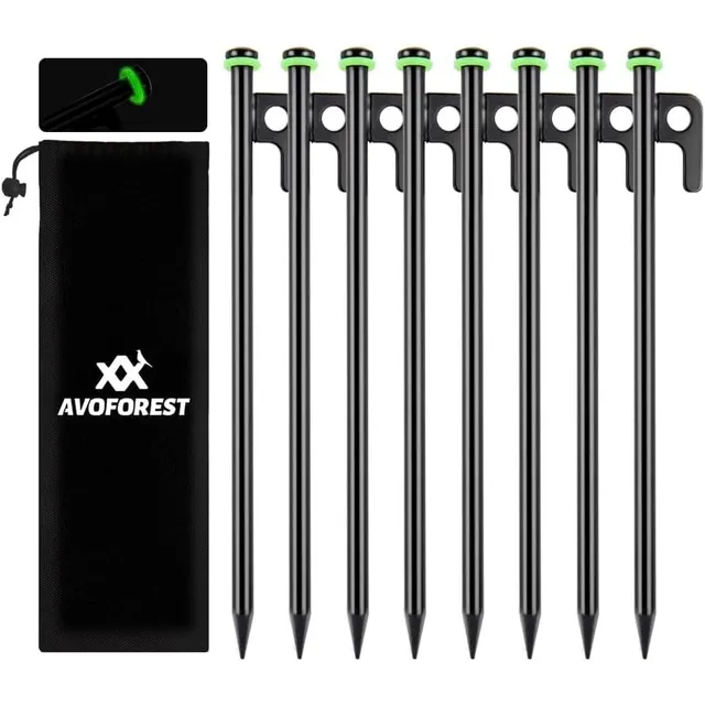 AVOFOREST Forged Steel Heavy-Duty Stakes – Black · 8 pcs · 8 in