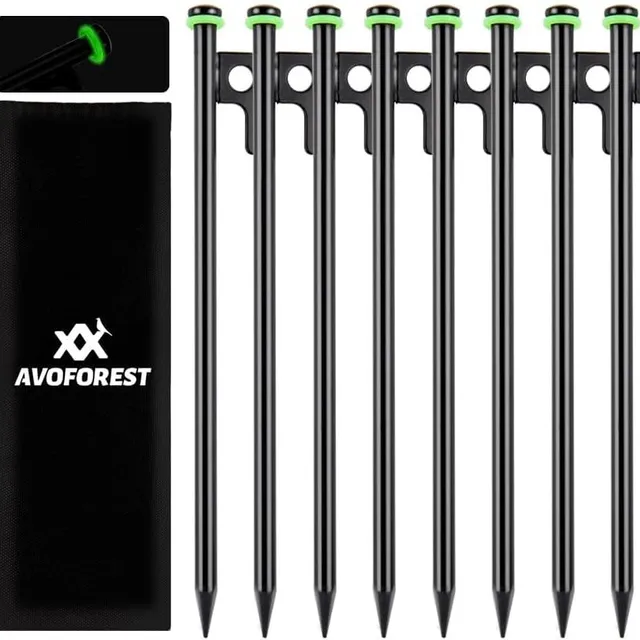 AVOFOREST Forged Steel Heavy-Duty Stakes – Black · 8 pcs · 12 in
