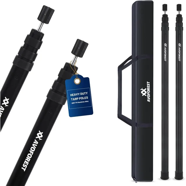 AVOFOREST Telescopic Tarp Poles up to 280 cm – Black · 2 poles