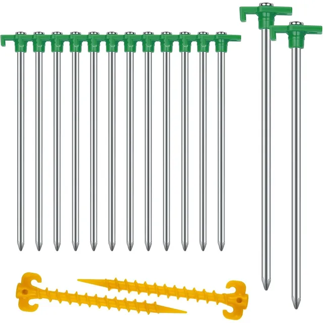 AVOFOREST Steel Tent Stakes with Bright Heads – Green · 12+2 pcs · 9.8 in