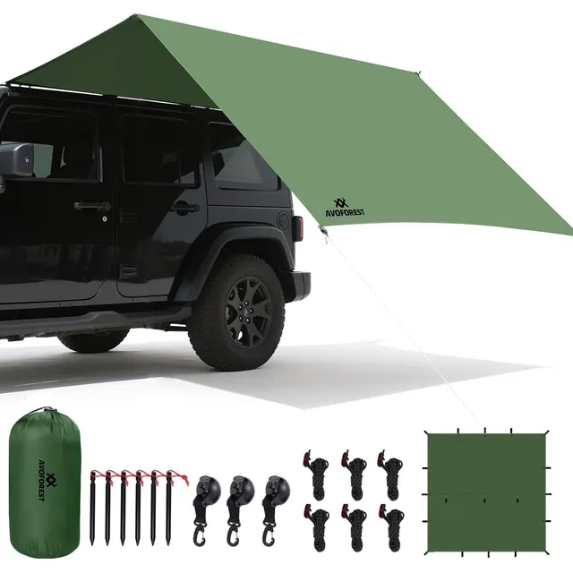 AVOFOREST Lona de camping impermeable – 3 × 3 m, ventosas