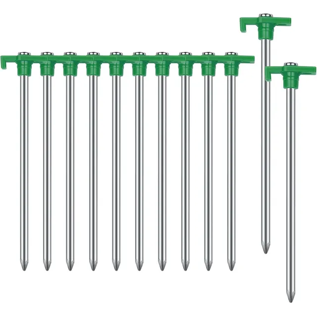 AVOFOREST Steel Tent Stakes with Bright Heads – Green · 12 pcs · 7.1 in