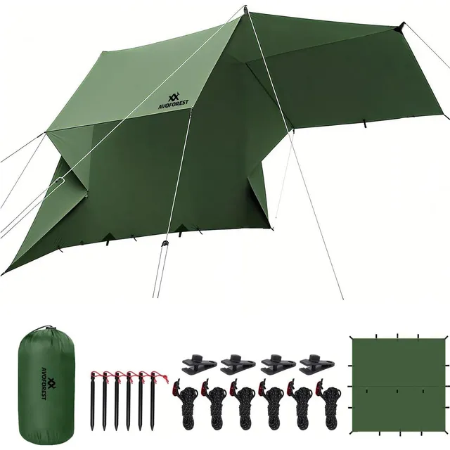 AVOFOREST Lona de camping impermeable – 3 × 3 m, 4 pinzas