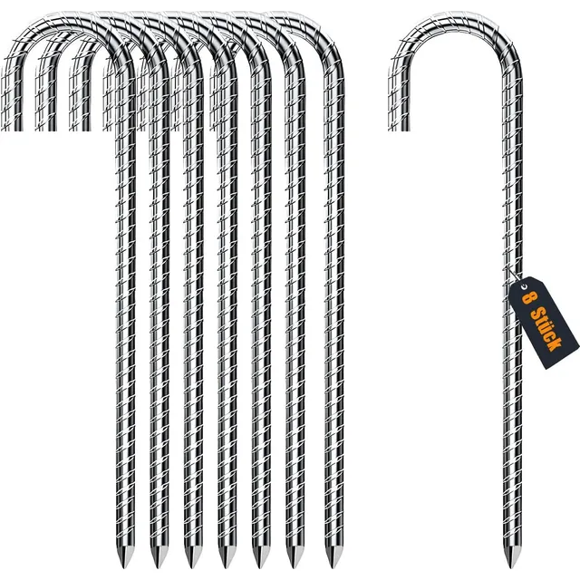 AVOFOREST Anclajes galvanizados 30 cm – Forma J · 8 piezas · 30 cm