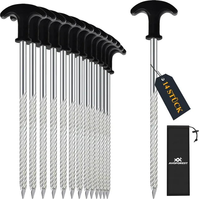 AVOFOREST Piquetas de rosca de acero – Negro · 14 piezas · 20 cm