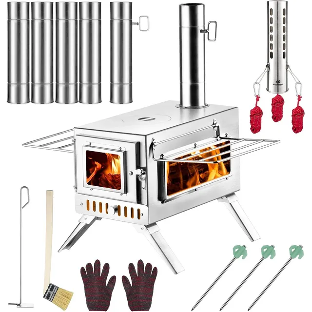 AVOFOREST 304 Stainless Hot Tent Stove – Stove + 6 chimney sections