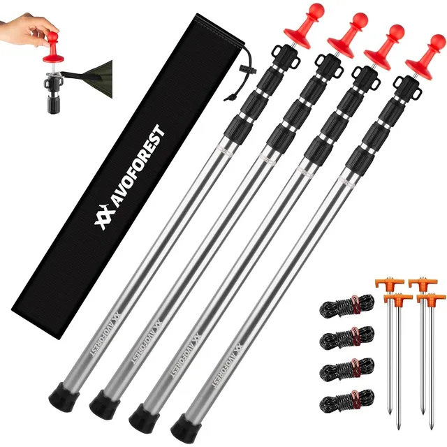 AVOFOREST Telescopic Tarp Poles 88–265 cm – Silver · 4 poles