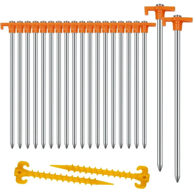 AVOFOREST Steel Tent Stakes with Bright Heads – Orange · 20+2 pcs · 9.8 in
