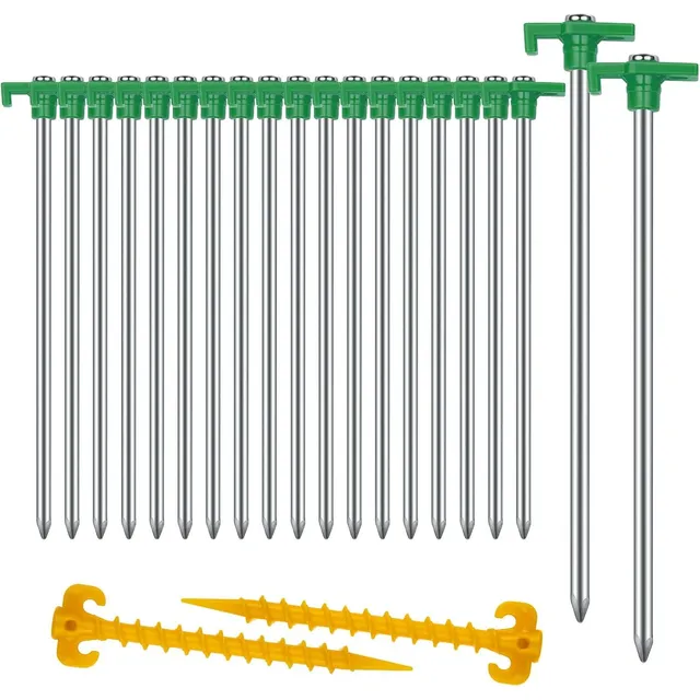 AVOFOREST Steel Tent Stakes with Bright Heads – Green · 20+2 pcs · 9.8 in