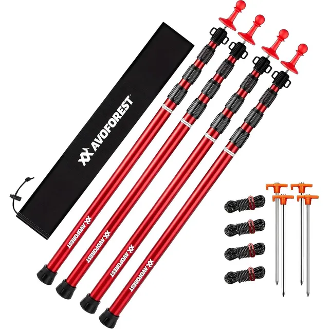 AVOFOREST Telescopic Tarp Poles 88–265 cm – Red · 4 poles