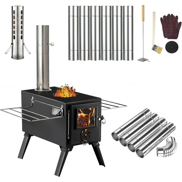AVOFOREST Compact Tent Stove, Tall Chimney – Stove + 12 chimney sections