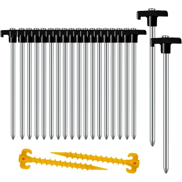 AVOFOREST Steel Tent Stakes with Bright Heads – Black · 20+2 pcs · 9.8 in