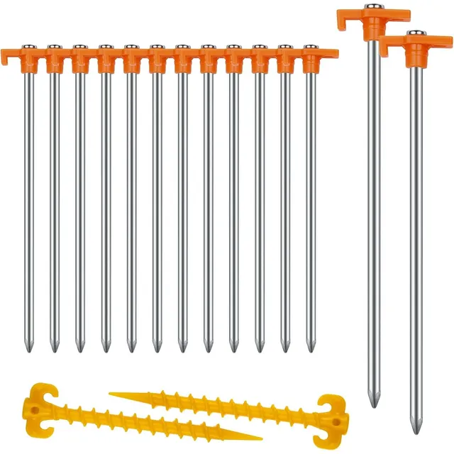 AVOFOREST Steel Tent Stakes with Bright Heads – Orange · 12+2 pcs · 9.8 in