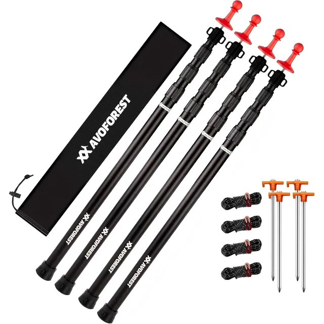 AVOFOREST Telescopic Tarp Poles 88–265 cm – Black · 4 poles